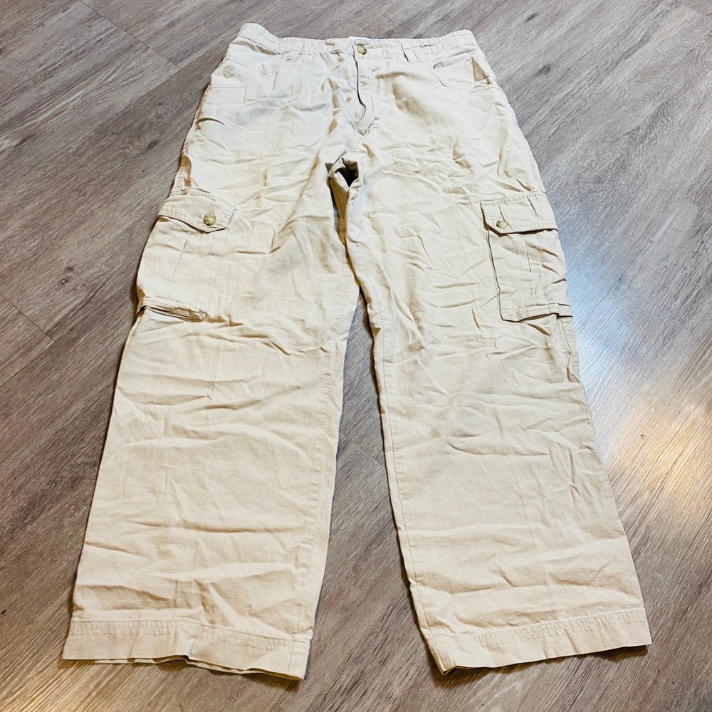 Y2K Mens 32 Roca Wear Linen Cotton Blend Wide Leg Cargo Pants Street wear